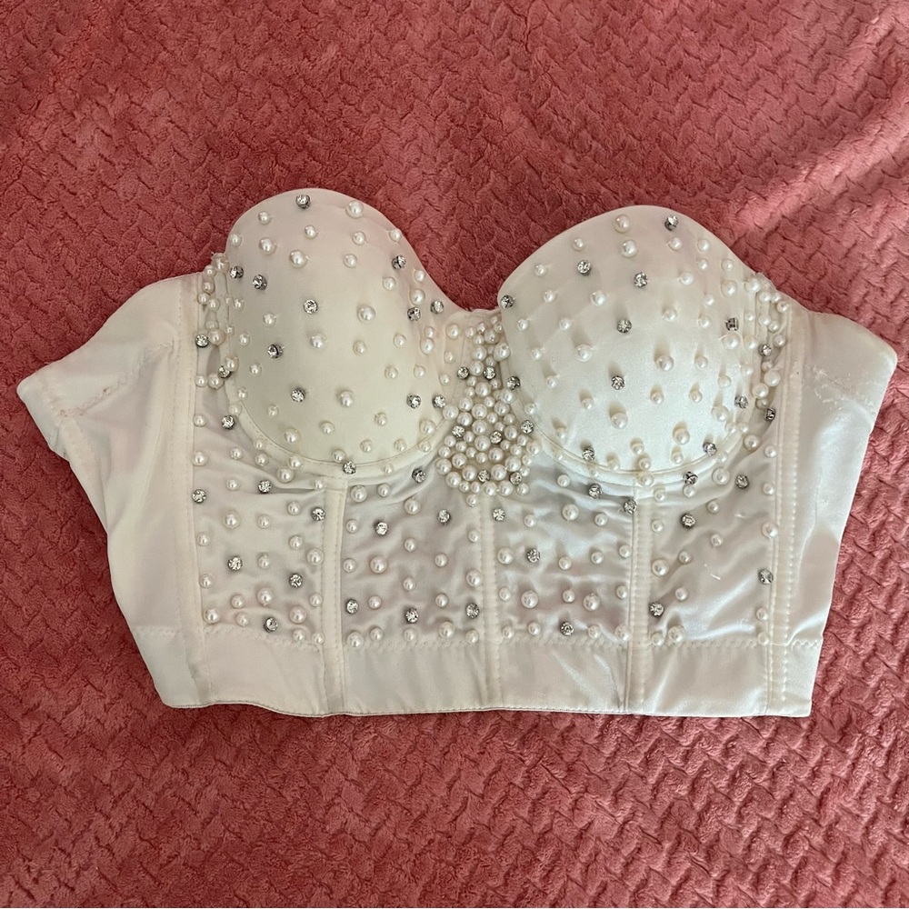 Windsor White Rhinestone & Pearl Corset Top